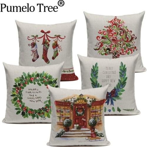 Christmas Festival Santa Claus Cushion Cover 45X45cm Happy Birthday Deer Pillow Cases Kids Gift Bedroom Sofa Decoration