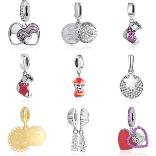 S925 Bead True Yoga Love Heart Mother Christmas Stocking Sunshine Dangle Charm Fit Lady Bracelets DIY Jewelry