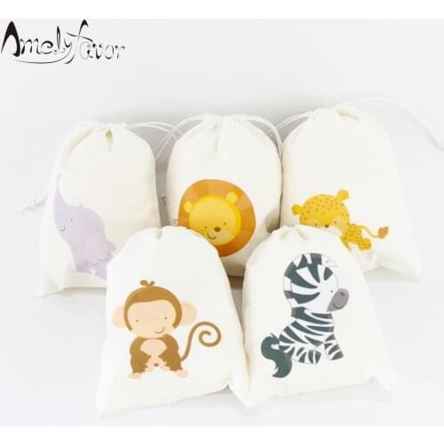 Safari Animal Theme Party Bag Gift Candy Bags Jungle Baby Animals Kids Birthday Party Event Decorations Party Container Supplies