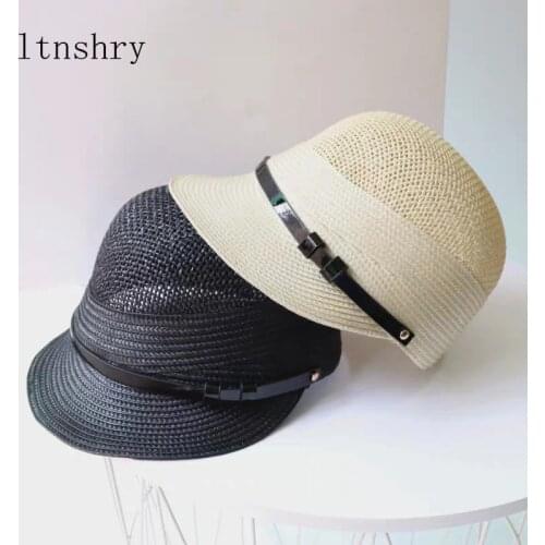 Straw Caps For Women Panama Equestrian Hat Vintage Summer Sun Hat Solid Belt Buckle Peaked Caps Female Breathable Fashion Straw