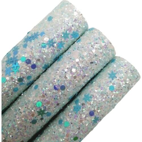 Blue Snowflake Chunky Glitter Vinyl Fabric Sheet Felt Backing Synthetic Leather Faux Vinil DIY A4 SIZE T569B