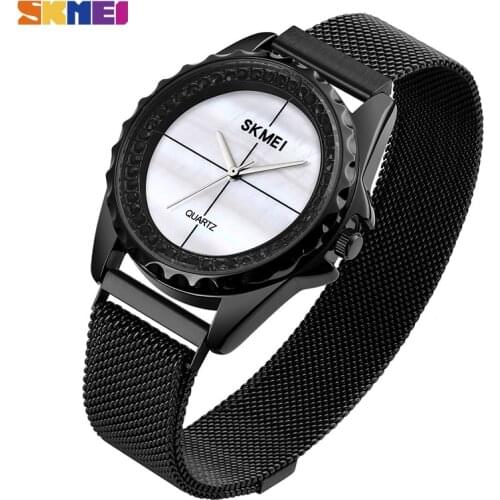 Skmei rhinestone inlaid quartz watches women fashion waterproof women wristwatches magnet mesh band watch for ladies reloj 1710
