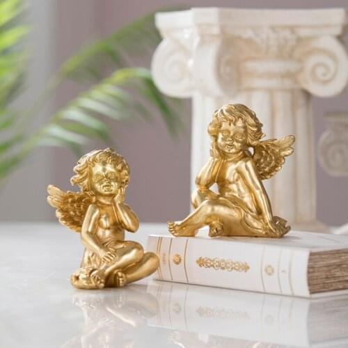Modern Cupid Elegant Golden Little Angel Ornaments Home Resin Crafts Living Room Decor Objects Office Desktop Accessories Gifts