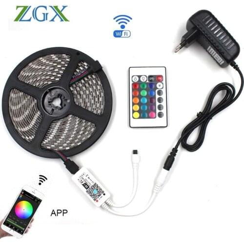 ZGX Wifi led strip rgb led light 5050 wifi wireless controller lamp ip neon waterproof ribbon tape DC12V 60Leds/M 5M 10M 15M set