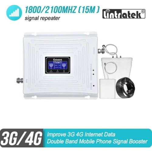 Lintratek 3G 4G 1800 2100 MHz Cell Phone Signal Booster DCS Band 3 1800 WCDMA Band 1 2100 Double Band Repeater LTE Amplifier 45