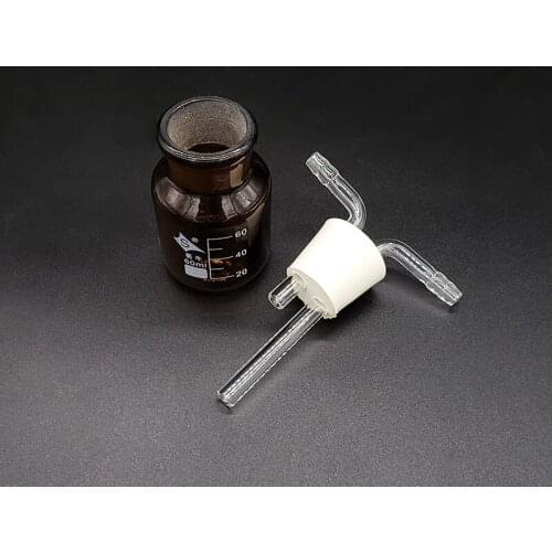 Brown Drechsel gas washing bottle device,Amber 60ml,Multifunctional gas cylinder,Double-hole 6# rubber plug catheter