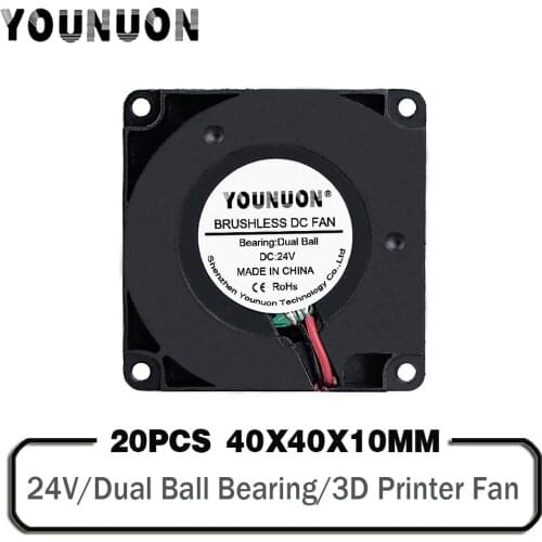 20Pcs/Lot YOUNUON 40x10mm 3D Printer Fan DC 24V Dual Ball Brushless Turbo Blower Fan 4010 40mm Printer Accessories Radiator Fan