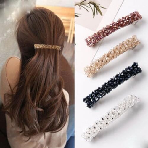 Hot Beauty Crystal Spring Hairpin Rhinestone Four Row Strip Hair Barrettes Clips Hairpins For Women Girls Headwear 1pcs
