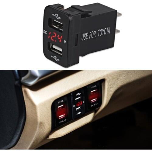 2 Ports USB Charger Power Adapter Outlet Cigarette Lighter With Voltmeter Dual USB Socket Voltage Meter For Toyota 3 Colors