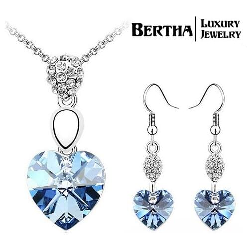 Heart Bridesmaid Jewelry Sets Earrings Aretes Necklaces Pendants For Women Crystals from Swarovski Wedding Bijoux Christmas