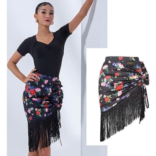 2021 New Latin Dance Skirts Sexy Drawstring Tassel Skirt National Standard Short Skirt Latin Dance Dress Practice Clothes SL5037