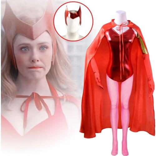Wanda Vision Scarlet Witch Wanda Maximoff Cosplay Costume Women Jumpsuit Outfits Cape Halloween Carnival Suit