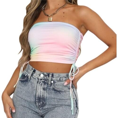 Sexy Butterfly Print Crop Top 2021 Summer Off Shoulder Tie Dyeing Tube Tops Sleeveless Strapless Camis Clubwear Woman Streetwear