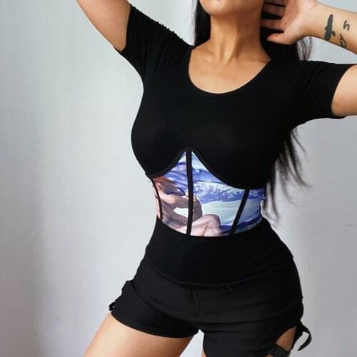 Women Bustier Summer Retro Crop Top Vintage Waist Shaper Printed Elastic Waist Cinch Belt Boned Corsets Vintage Cloth Bandage