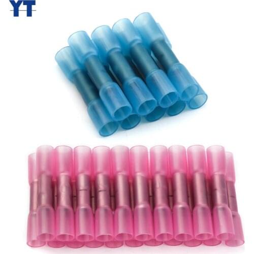 100PCS Heat Shrink Wire Cable Butt Connectors 2 Sizes AWG 22-14 2.5-0.5mm Electrical Crimp Splice Terminals Red Blue Car Audio