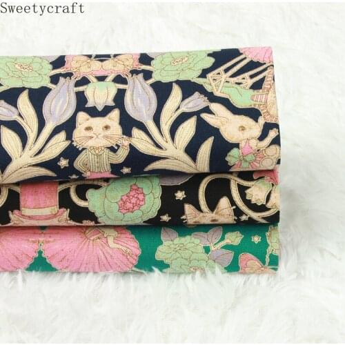 110x45cm Thick Cotton Fabric Per Half Yard Cartoon Cat Bunny Printed Panda tela algodon DIY Handmade Sewing Material Accessories