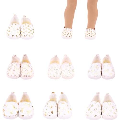 12 pairs of White Print Shoes Doll Shoes For 18 Inch &43 Cm Dolls &New Born Baby Generation Birthday Girls Toy Gifts