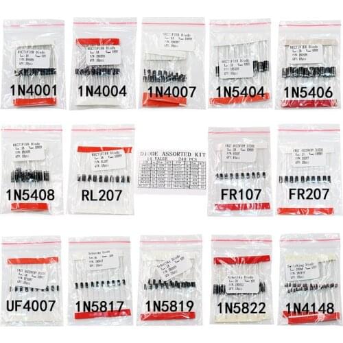 240pcs Fast Switching Schottky Diode Assorted Kit 1N4001 1N4004 1N4007 1N5408 UF4007 FR207 1N5817 1N5819 1N5822 1N4148 RL207