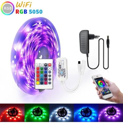 5m 10m 15m 20m WiFi LED Strip 5050 2835 RGB Strip LED Light Flexible Ribbon Stripe DC 12V RGB Diode Tape WiFi Controller Adapter