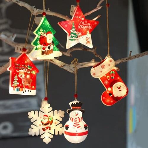 6pcs Christmas LED Lights Christmas Tree Snowflakes Five-Pointed Star Christmas Tree Pendant Holiday Party Decoration Lights
