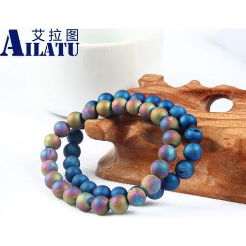 8mm Blue and Purple Scrubs Openings Laugh Stone Lucky Elastic Beaded Strand Bracelet Simple Jewelry Nice Life