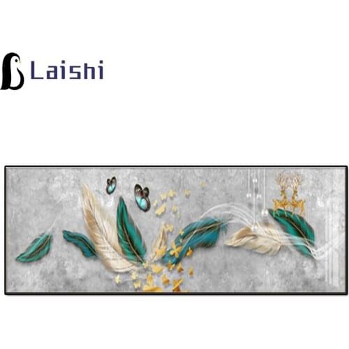 Diamond Mosaic Large-size decorative painting, Nordic light luxury decoration, golden deer feathers Full Drill Round Home Decor