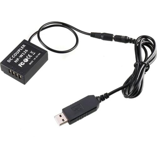 Single USB NP-W126 Dummy Battery Cord+5V 3A adapter for Fuji Cameras