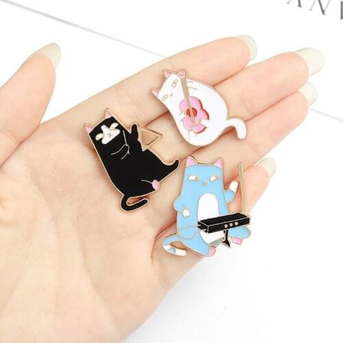 Black Cat Gentleman Playing Guitar Brooch Fashion Personality Bag Clothes Enamel Pin Badge Denim Clothes Jewelry Gifts For Kids