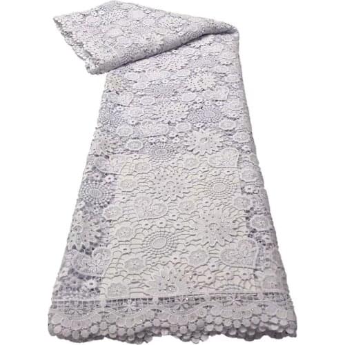 Pure White Cord Guipure Lace Fabric African Nigerian Water Soluble Mesh Lace Fabric French Lace With Stone For Wedding Party