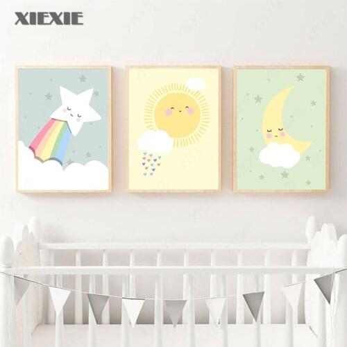 Color Moon Sun Cloud Star Nursery Child Poster Cute Decorative Print Wall Painting Decoration Picture Nordic Kid Baby Room Decor
