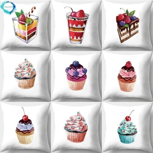 Cake Dessert Pattern Decorative Polyester Cushion Cover Cupcake Print Sofa Throw Pillowcase Bedroom Home Decoration Pillowcover