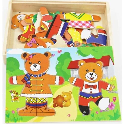 Wooden Toys for Children Puzzles Little Bear Clothes Scene Dressing Game Puzzle Educational Kids Toys