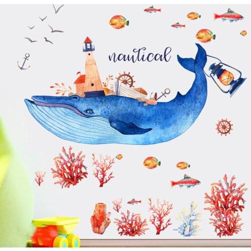 DIY Red Coral Blue Whale Home Decor Wall Sticker Wallpaper Wall Art Decal Poster Living Room Kids Bedroom Decoration Accessories