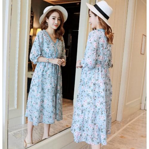 Fashion Maternity Dresses Summer Chiffon Nursing Dress Floral Long Dress for Pregnant Women Half Sleeve Breastfeeding Dress