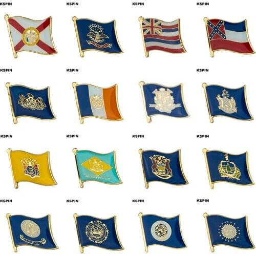 U.S.A Flag Laple Pin Badge Florida North Dakota Hawaii Mississippi Pennsylvania New York Connecticut Maine New Jersey