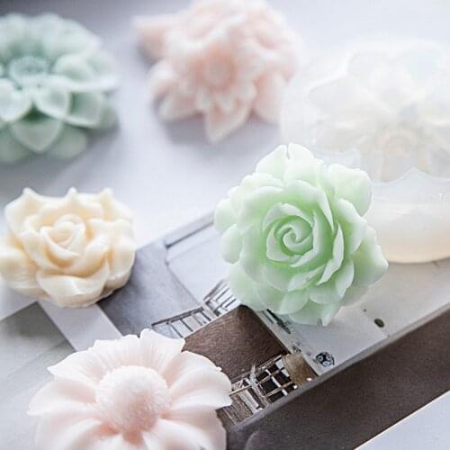 DIY Handmade Soap Rose Flower Silicone Mold Candy Chocolate Mold Cake Decorating Tool Flower Shape Aromatherapy Candle Mold