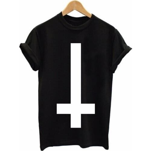 Inverted Cross Printed Men T Shirt Religion Swag Hipster Girl Retro Tshirt Cotton Custom Tee Shirt For Men Women Plus Size