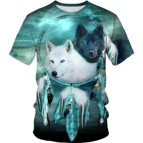 Fox and wolf 3d printing men and women t-shirt soft material shirt casual loose t-shirt sports mens streetwear