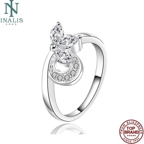 INALIS Oval Shape White Rings For Women With Water Drop 5A Clear Cubic Zirconia Romantic Wedding Female Ring Fashion Jewelry