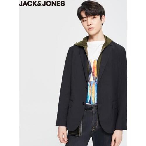 JackJones Mens Fake Two-piece Contrasting Detachable Hood Suit Jacket|220208506