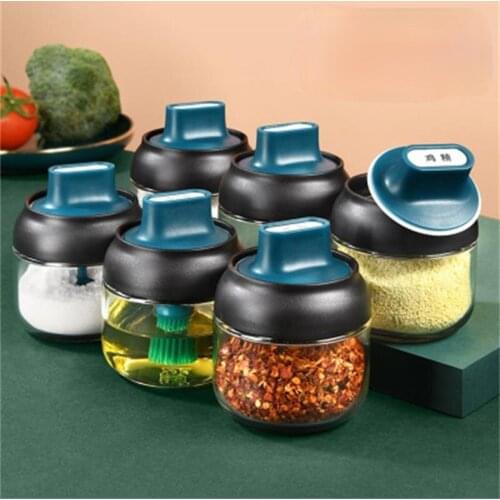 Kitchen glass spice jars with lid salt and pepper shakers set seasoning organizer herbs soy sauce oil bottle With label paper