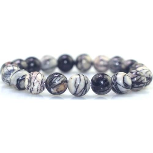 10MM Fashion Men&Women Beaded Bracelets Natural Stone Beads Distcance Couple Bracelet Black line stone Bracelets charm bracelet