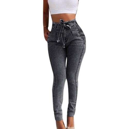Plus Size Fashion Belted High Waist Skinny Jeans Women Stretch Denim Long Pants Skinny Pants For Women Trousers Брючные костюмы