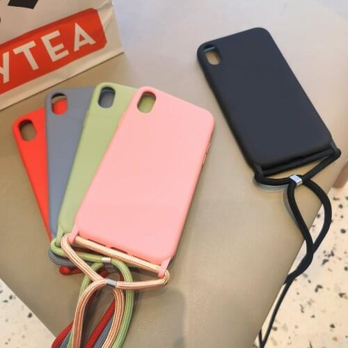 Soft Silicone Phone Case Original for iPhone 11 7 8 Plus X XR XS 10 Coque With Strap Cover 12 Pro Max Case SE 2020 Funda