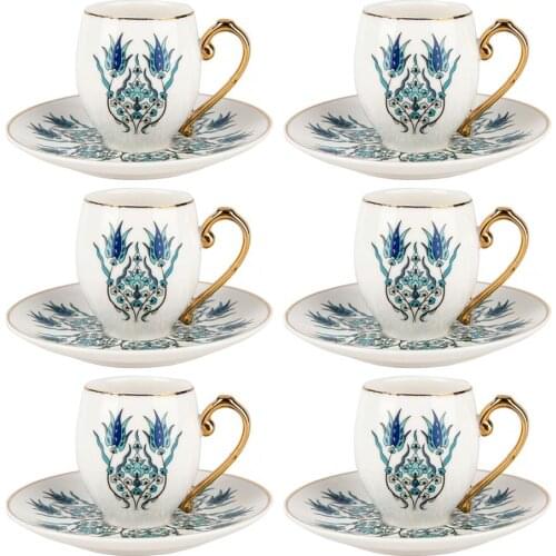 Turkish Coffee Mugs Plates Set Ottoman 6 Person 12 Piece Handmade Porcelain Blue China New Fashion 2020 Special Series