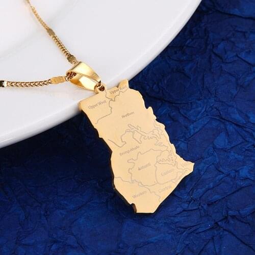 Stainless Steel Gold Color Ghana Map Pendant Necklaces Fashion Ghanaian Map Jewelry