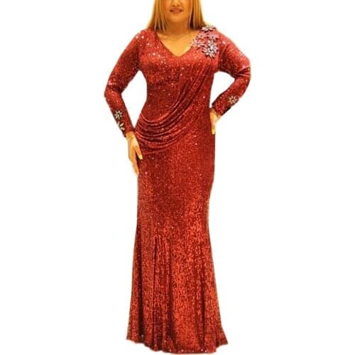 2021 New African Dresses For Women Africa Clothing Muslim Long Sequined Sexy Dress Super High Quality Fashion Robe Africaine