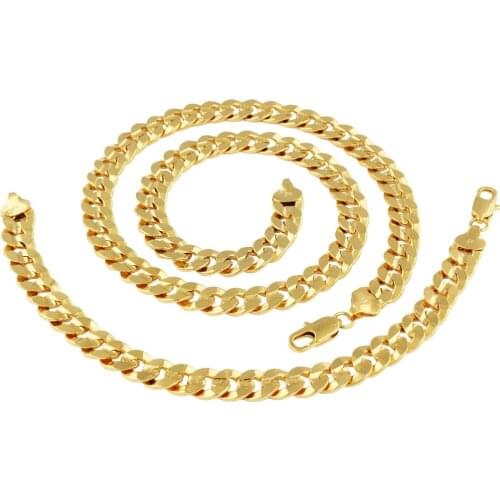 New Arrival Fashion Gold Color Mens Jewelry Sets Yellow Gold Golden Necklace Bracelet Ethiopia Jewelry Christmas Gift