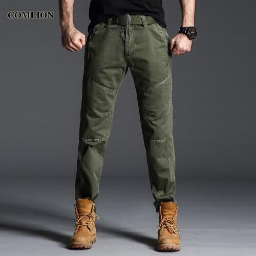 Original COMLION Mens Cargo Pants Men Casual Cotton Military Tactical Baggy Pants Multi Pocket Workout Trousers Plus Size F43