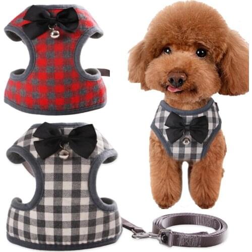 Adjustable Dog Vest Plaid Breathable Mesh Waistcoat Pulling Rope with Bowknot for Safe Walking Dogs Pet Products